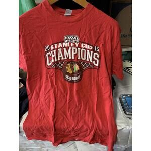Majestic Chicago Blackhawks Stanley Cup Champions 2015 Red‎ Men’s T-shirt Size L